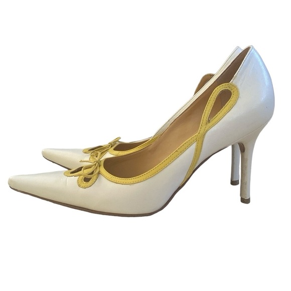BCBG MaxAria Color cream and yellow pointy toe pump Leather All Leather Sz 6 1/2 - Picture 4 of 13